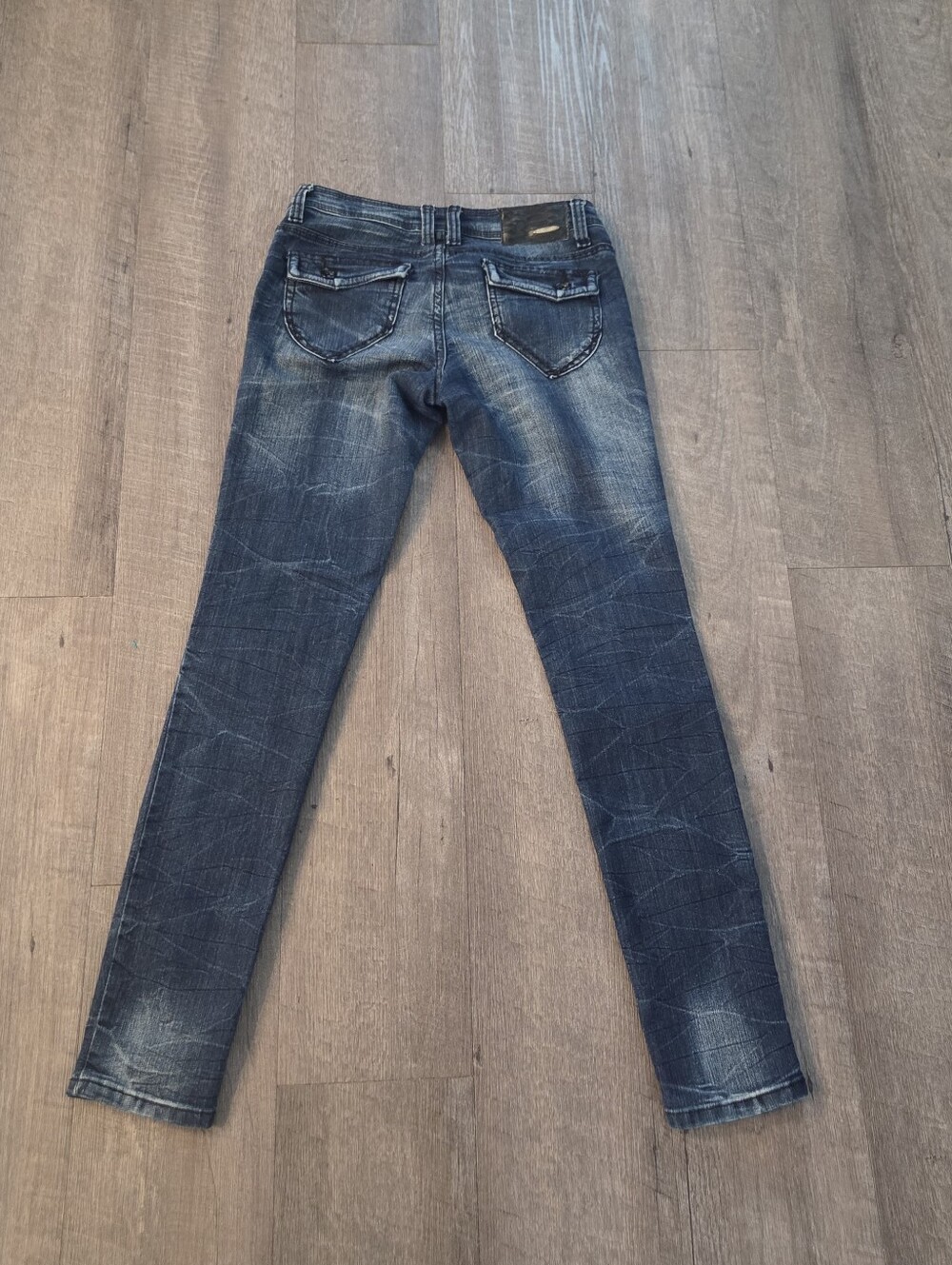 Vtg Dollhouse Jeans Women's Skinny Low Rise Distressed Whiskered Flap Pocket 7
